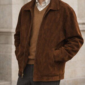 Vintage 90s Brown Suede Jacket Mens L Oversized Grunge Dad Core Leather Coat